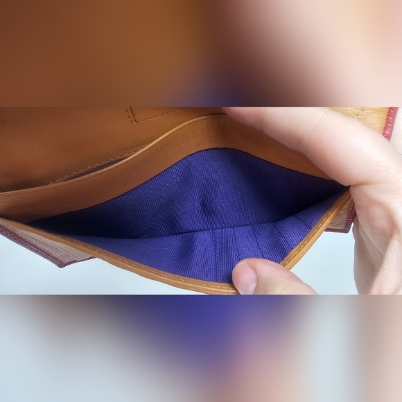 Tusk Classic Long Slim Red Leather Bifold Wallet Purple Tan Interior Credit Card - Picture 15 of 16